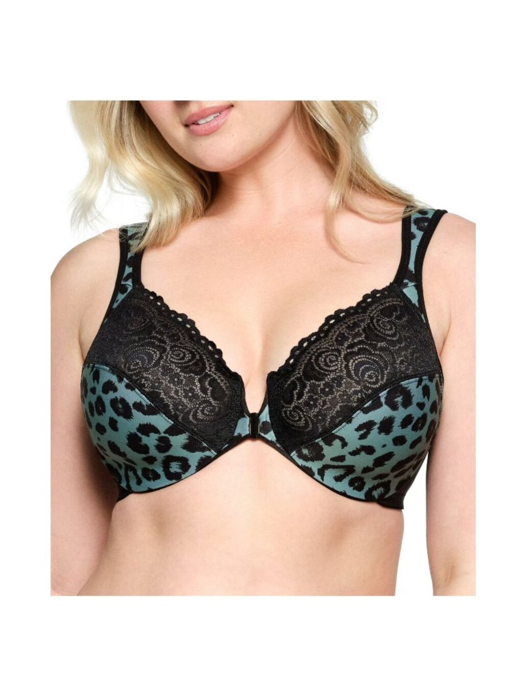 Glamorise WonderWire FrontClosure Underwire Bra 1245 Plus 48G Leopard GREEN LNWT